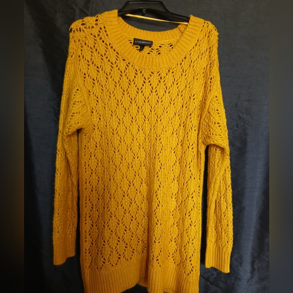 Lane Bryant Bright Yellow Open-Knit Sweater.